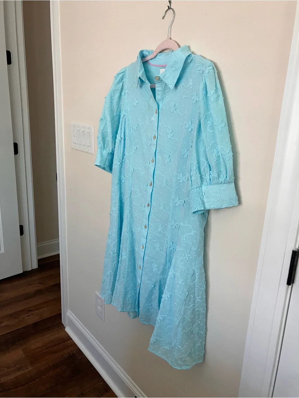 Lilly Pulitzer Light Blue Embroidered Button-Front Midi Dress